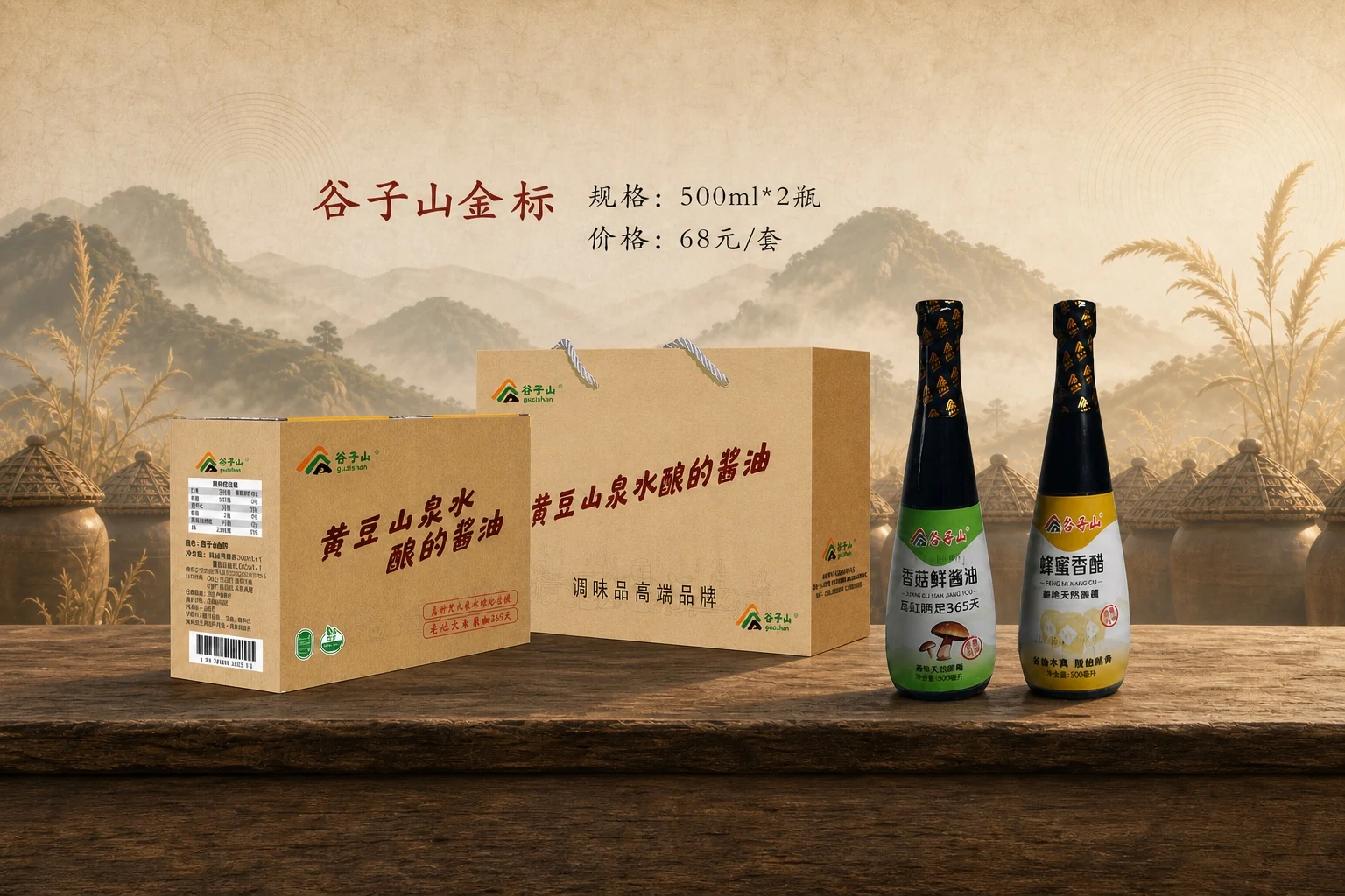 谷子山金标品质500毫升酱油与食醋套装